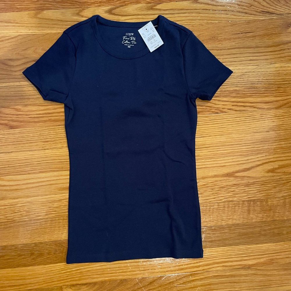 NWT J Crew Fine Rib Cotton Tee - Navy Blue XS
